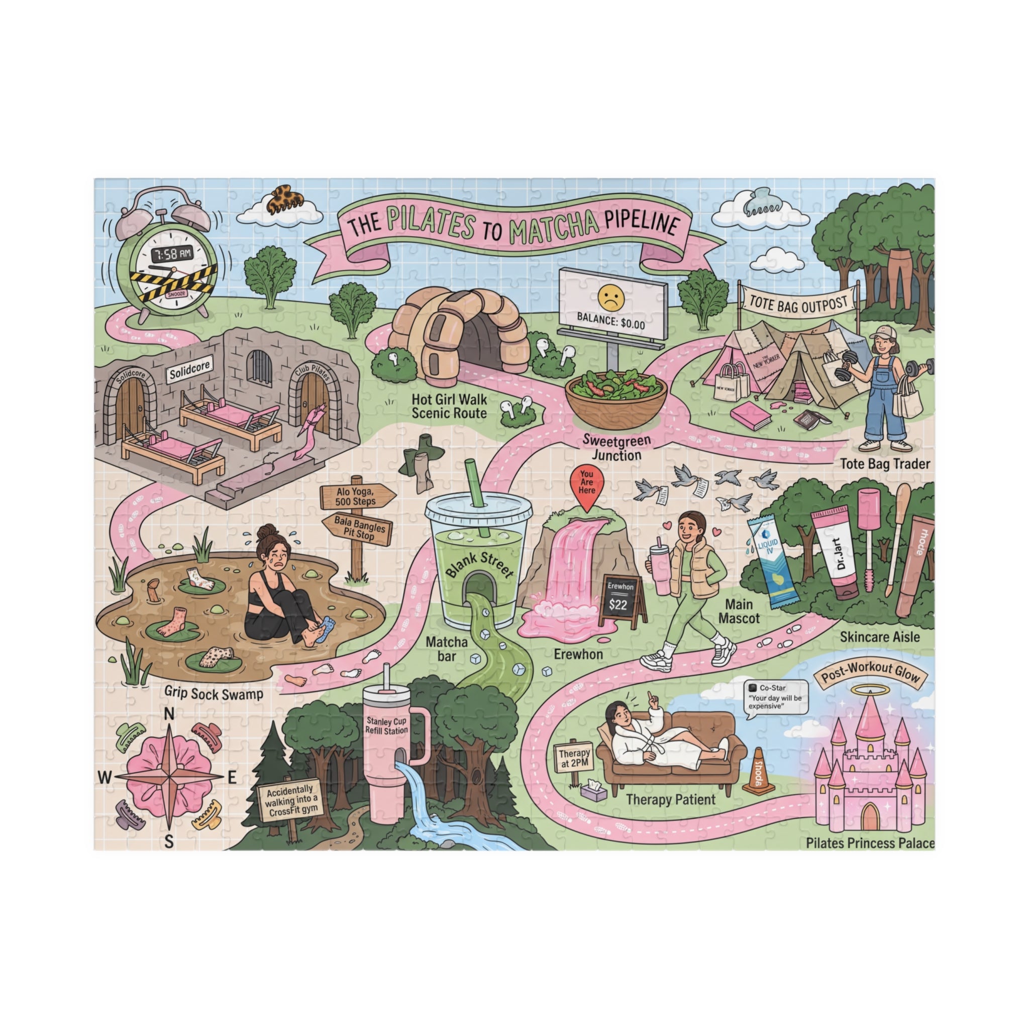The Pilates-to-Matcha Map — 520/1014-Piece Illustrated Jigsaw