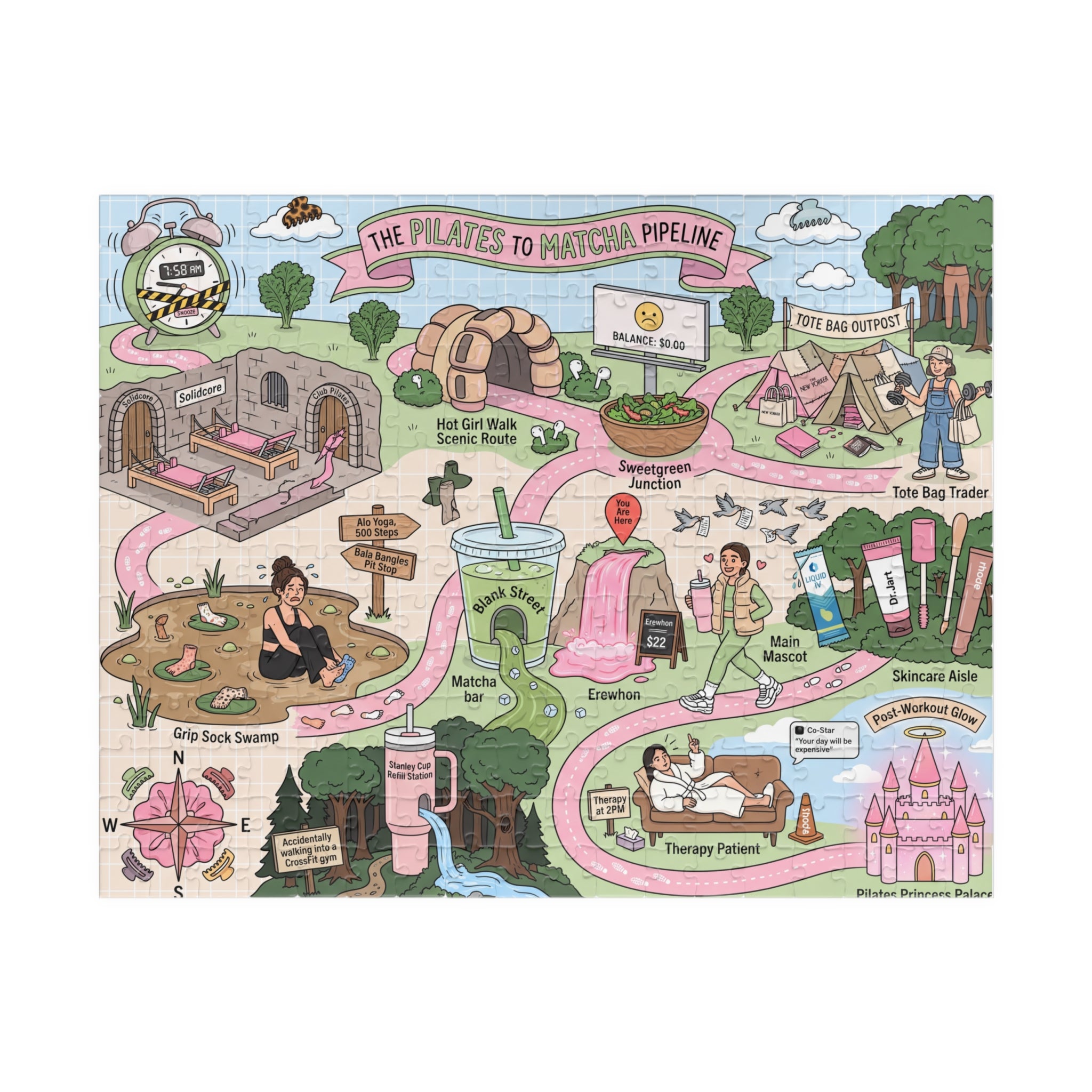 The Pilates-to-Matcha Map — 520/1014-Piece Illustrated Jigsaw